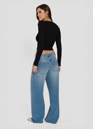 Sofie - Blusa em Ribana com Acabamento Ondulado Preto - SOFIE