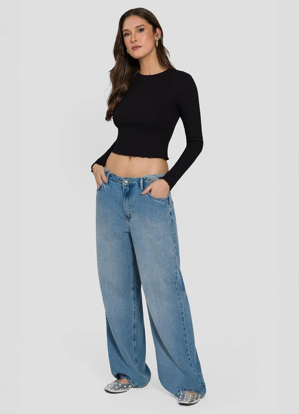 Sofie - Blusa em Ribana com Acabamento Ondulado Preto