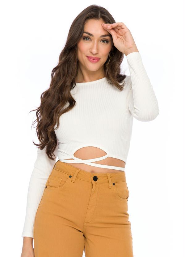 Doce Trama - Blusa em Ribana com Amarração Bege