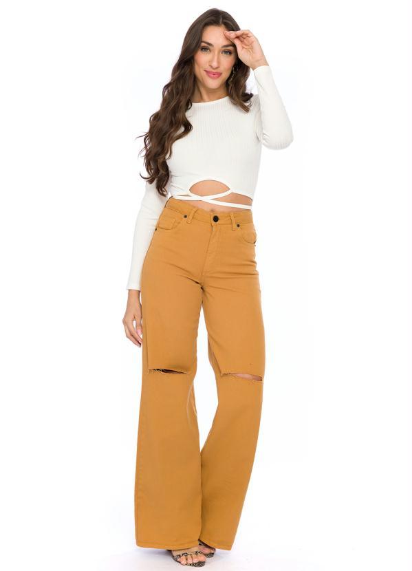 Doce Trama - Blusa em Ribana com Amarração Bege 3