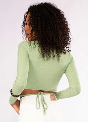 Doce Trama - Blusa em Ribana com Amarração Verde - DOCE TRAMA