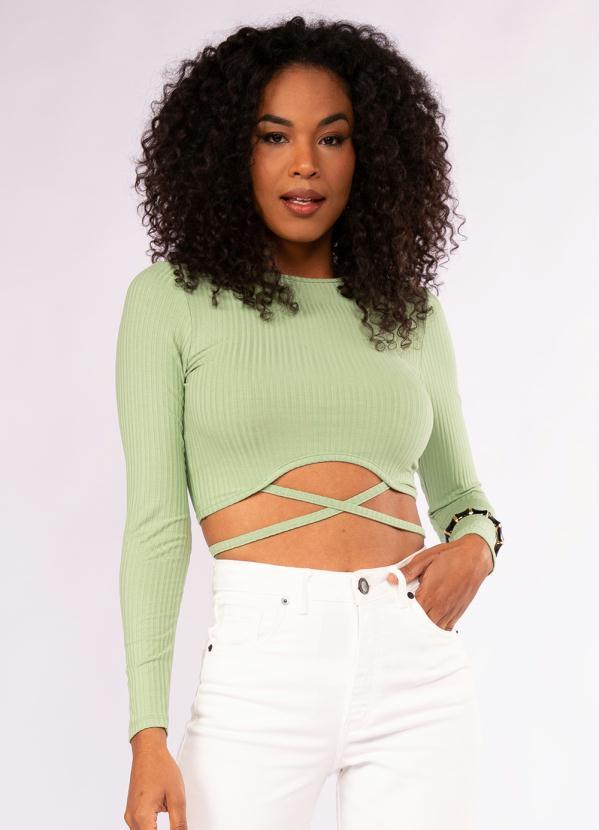 Doce Trama - Blusa em Ribana com Amarração Verde
