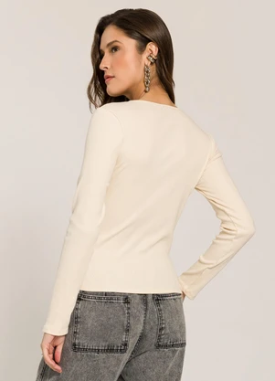Sofie - Blusa em Ribana Decote V Branco - SOFIE