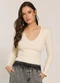 Sofie - Blusa em Ribana Decote V Vermelho - variação: Branco