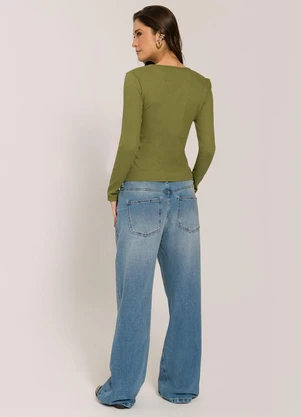 Sofie - Blusa em Ribana Decote V Verde - SOFIE