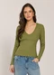 Sofie - Blusa em Ribana Decote V Vermelho - variação: Verde