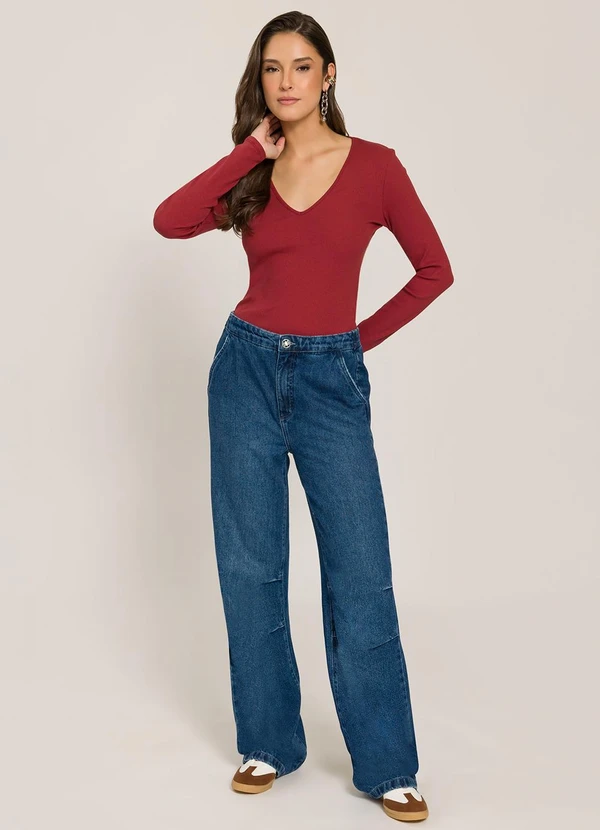Sofie - Blusa em Ribana Decote V Vermelho