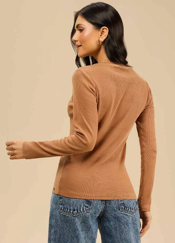 Angel - Blusa em Ribana Lavada M/Longa Marrom 1