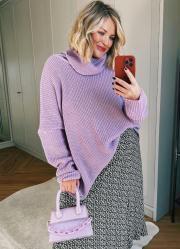 Blusa em Tric Lils Alongada com Gola Alta