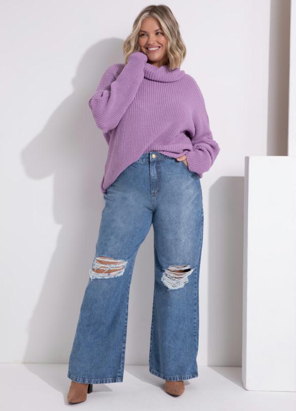 Quintess - Blusa em Tricô Lilás Alongada com Gola Alta 10