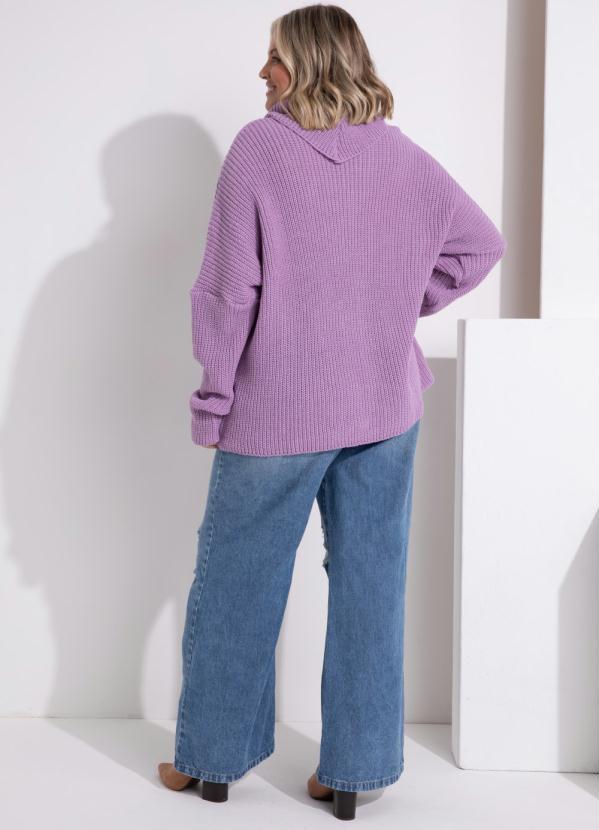 Quintess - Blusa em Tricô Lilás Alongada com Gola Alta 11