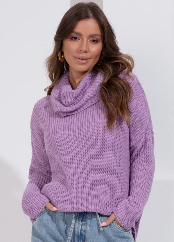 Quintess - Blusa em Tricô Lilás Alongada com Gola Alta 2