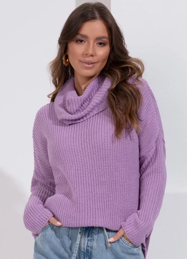 Quintess - Blusa em Tricô Lilás Alongada com Gola Alta 2
