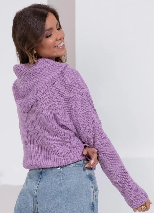 Quintess - Blusa em Tricô Lilás Alongada com Gola Alta 3