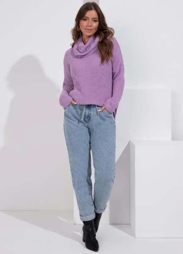 Quintess - Blusa em Tricô Lilás Alongada com Gola Alta 4