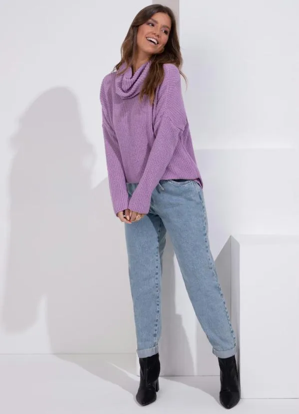 Quintess - Blusa em Tricô Lilás Alongada com Gola Alta 6