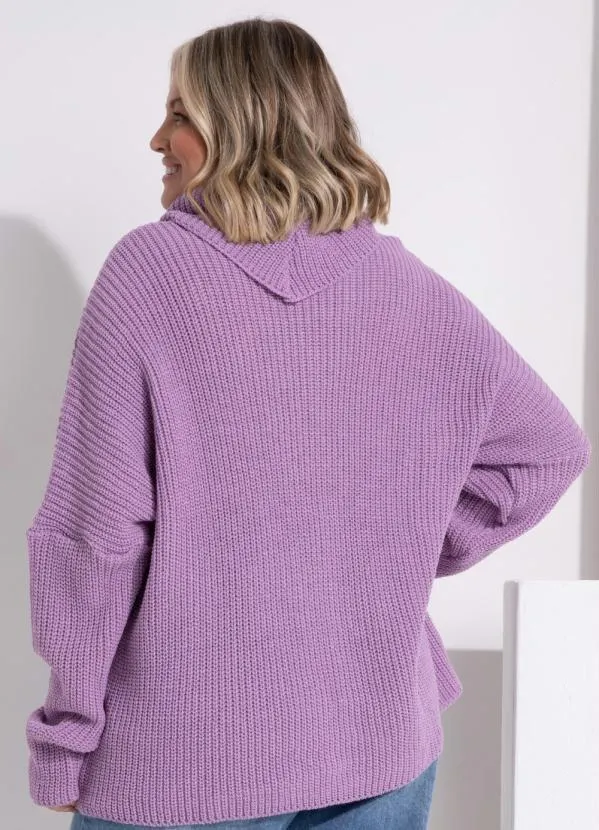 Quintess - Blusa em Tricô Lilás Alongada com Gola Alta 9