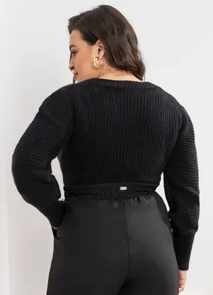 Quintess - Blusa em Tricô Preta com Punhos Largos - QUINTESS