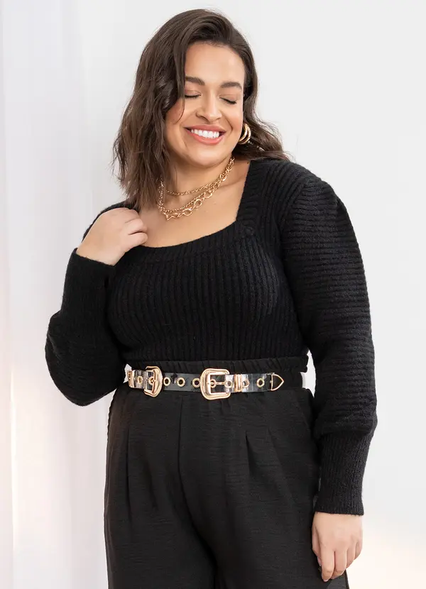 Quintess - Blusa em Tricô Preta com Punhos Largos 5