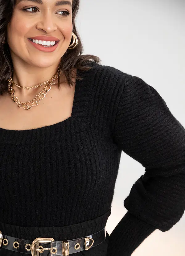 Quintess - Blusa em Tricô Preta com Punhos Largos