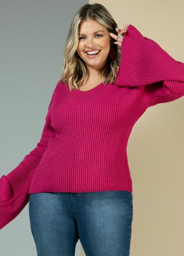 Quintess - Blusa em Tricô Rosa com Mangas Flare 5