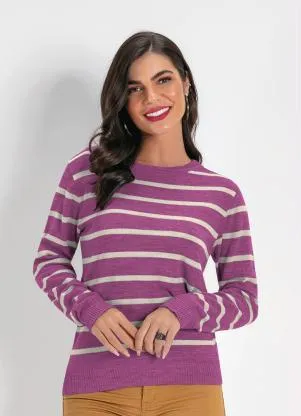 Rosalie - Blusa em Tricô Rosa Listrada Janine - ROSALIE