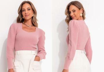 Blusa em Tric Rose com Punhos Largos