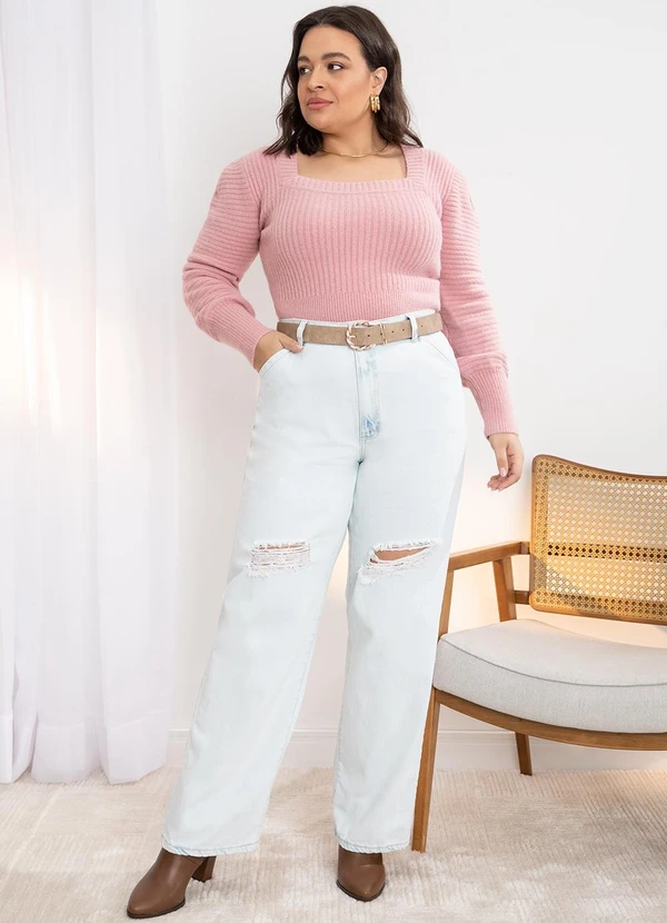 Quintess - Blusa em Tricô Rose com Punhos Largos 2