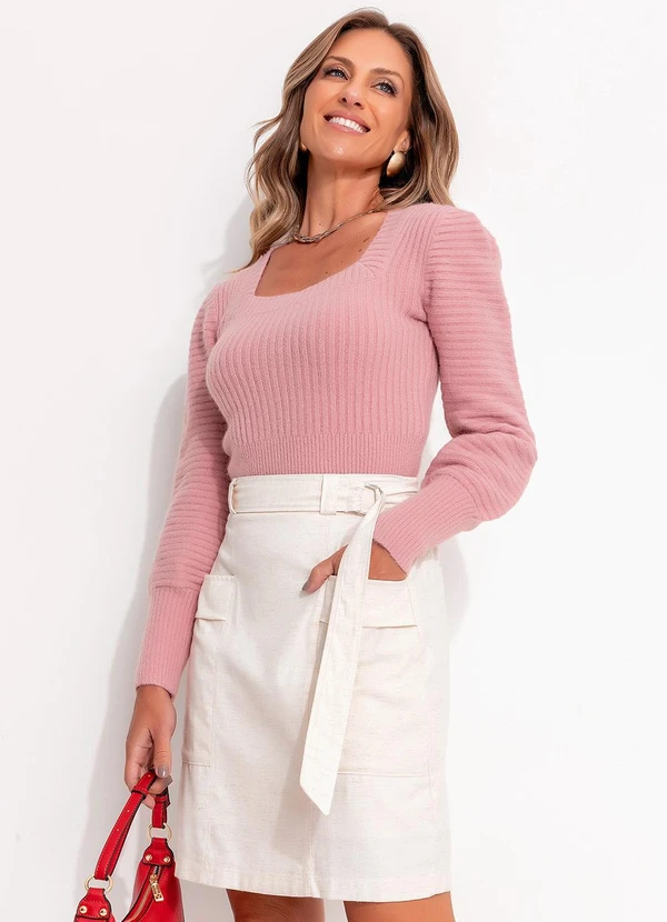 Quintess - Blusa em Tricô Rose com Punhos Largos 7