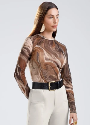 Gris - Blusa em Tule Marrom Claro - GRIS