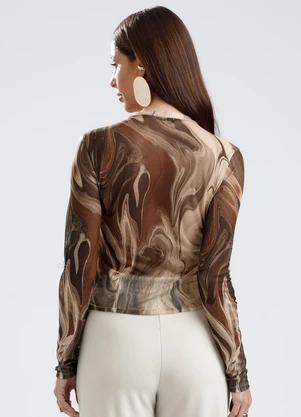 Gris - Blusa em Tule Marrom Claro - GRIS