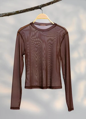 Gris - Blusa em Tule Marrom Escuro - GRIS