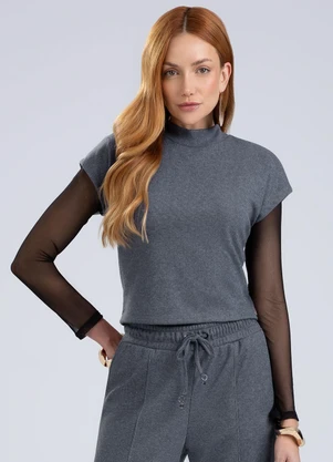 Gris - Blusa em Tule Preto - GRIS