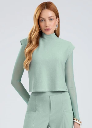 Gris - Blusa em Tule Verde Claro - GRIS