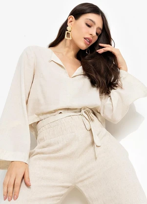 You Premium - Blusa em Viscolinho Bege - YOU PREMIUM