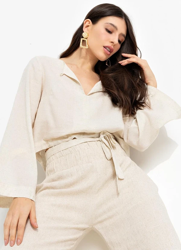 You Premium - Blusa em Viscolinho Bege