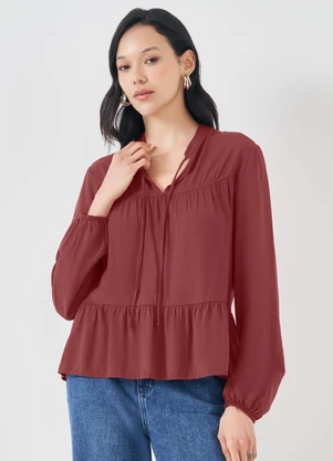 Sofie - Blusa em Viscose com Amarração na Gola Vermelho - SOFIE