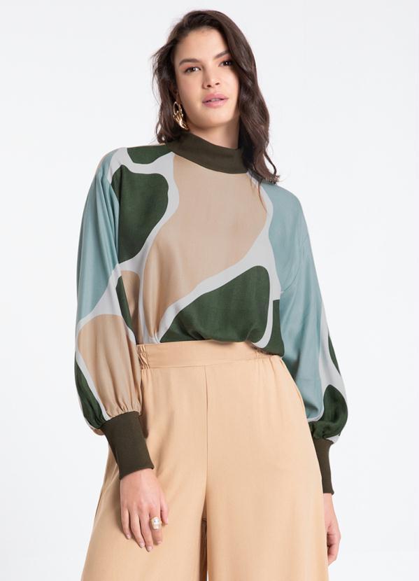 Lunender - Blusa em Viscose com Manga Bufante Verde