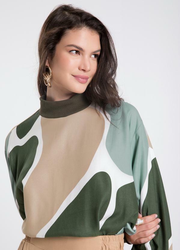 Lunender - Blusa em Viscose com Manga Bufante Verde 4