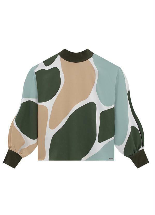 Lunender - Blusa em Viscose com Manga Bufante Verde 5