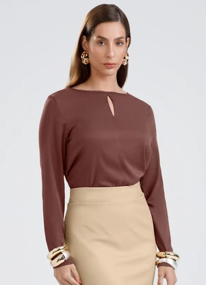 Gris - Blusa em Viscose Marrom Escuro - GRIS