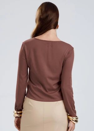 Gris - Blusa em Viscose Marrom Escuro - GRIS