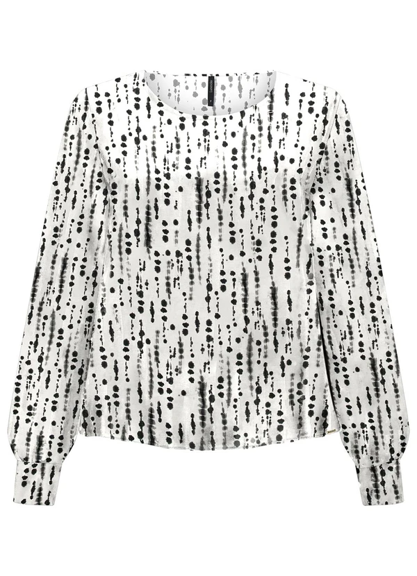 Lunender - Blusa Estampada com Decote Redondo Branco