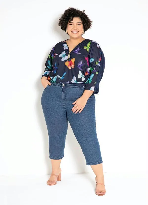 bonprix - Blusa Estampada de Borboleta  Azul Marinho 10