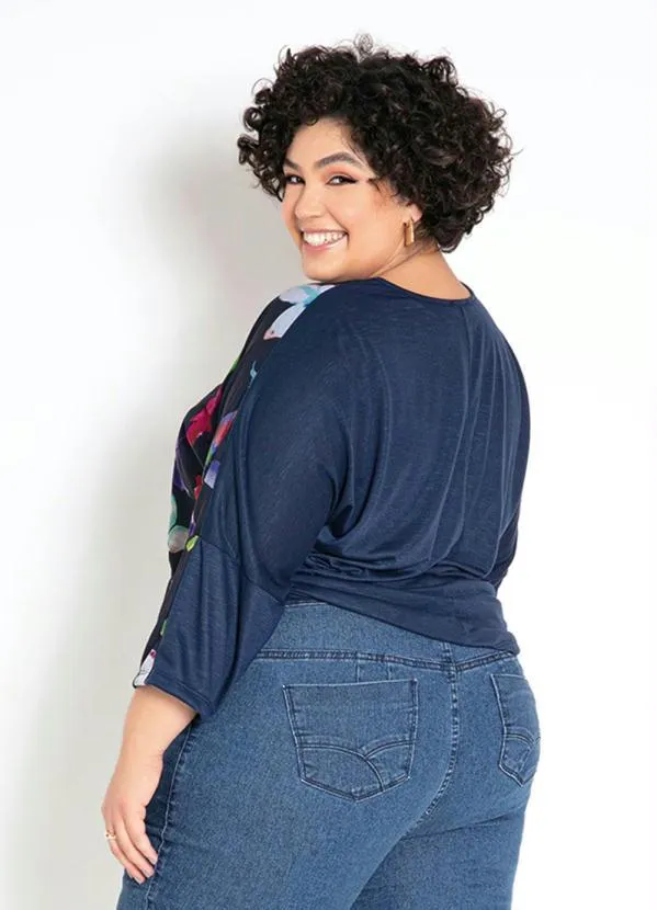 bonprix - Blusa Estampada de Borboleta  Azul Marinho 6