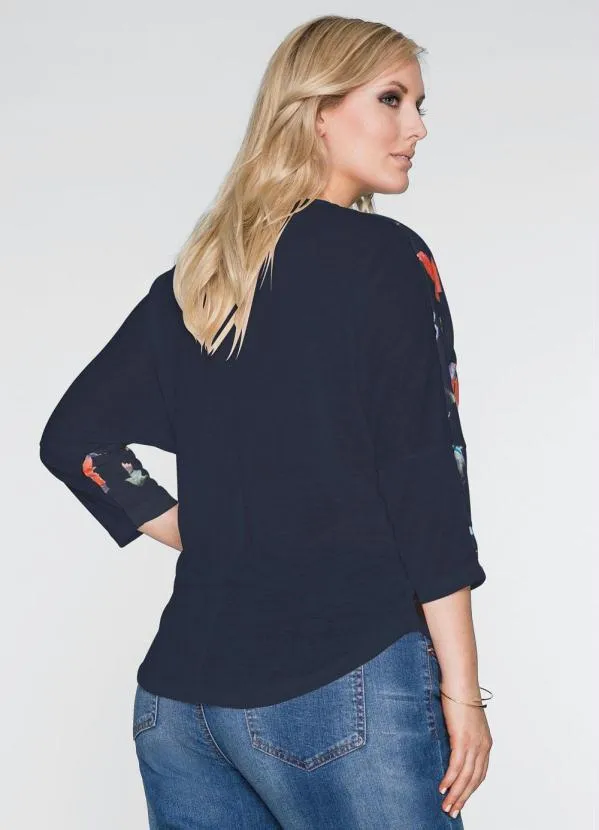 bonprix - Blusa Estampada de Borboleta  Azul Marinho 8