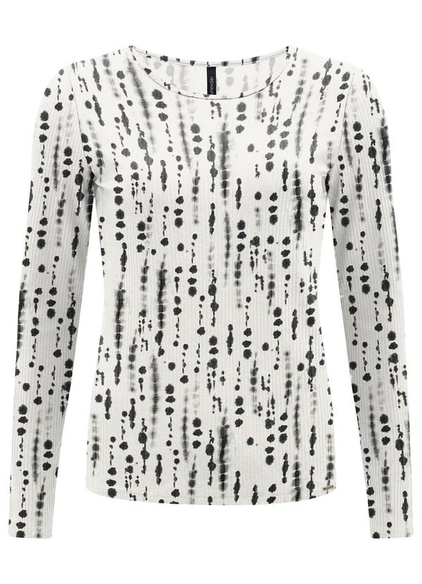 Lunender - Blusa Estampada em Malha Canelada Off White
