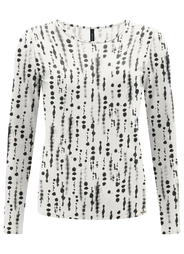 Lunender - Blusa Estampada em Malha Canelada Off White