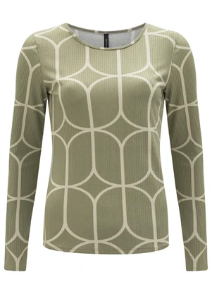Lunender - Blusa Estampada em Malha Canelada Verde - LUNENDER