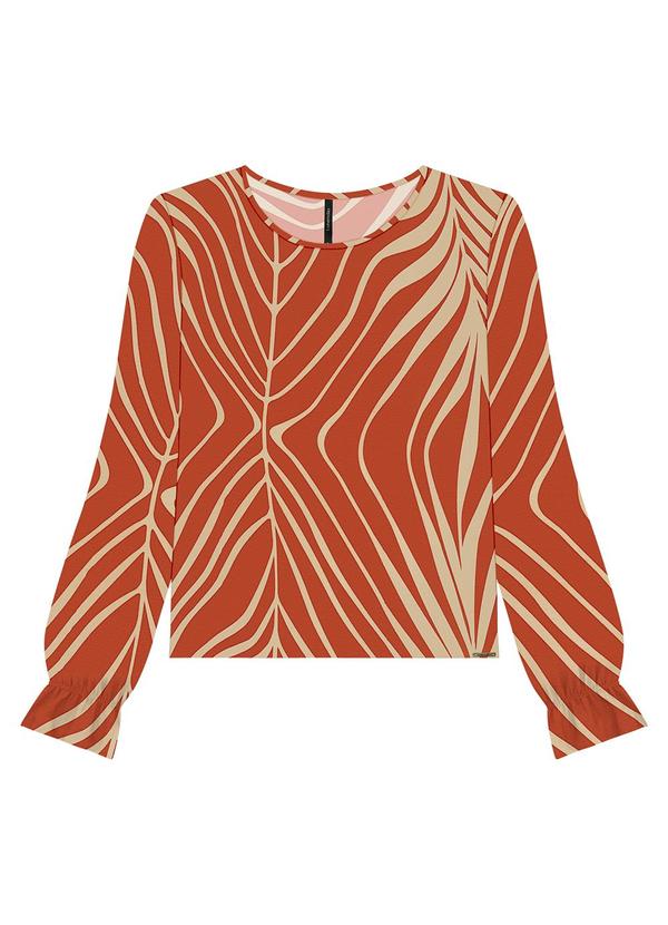 Lunender - Blusa Estampada em Viscose com Detalhe Manga Vermelho